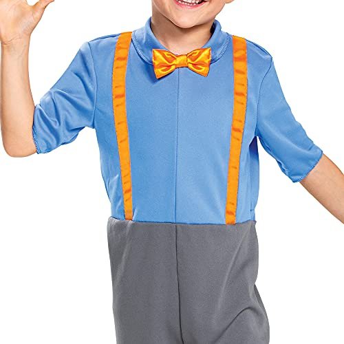 Blippi Costume for Kids, Official Blippi Jumpsuit Outfit with Hat and Bowtie, Classic Toddler Size Small (2T) Multicolored