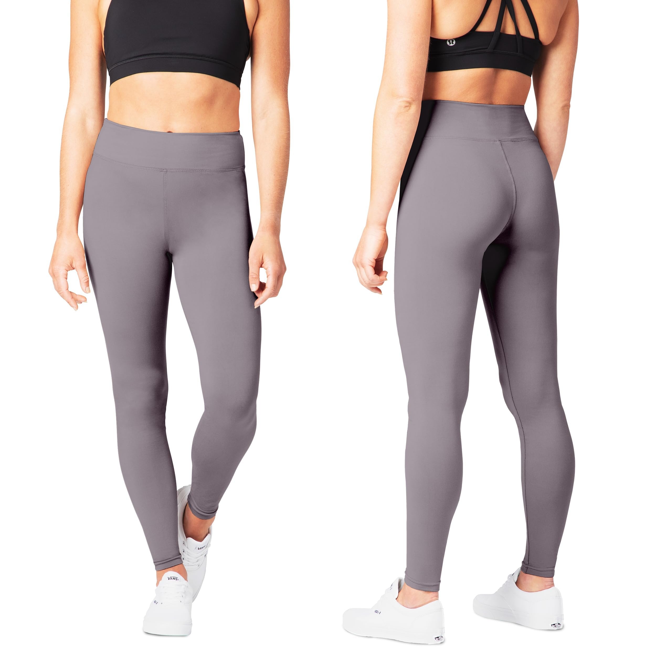 SATINA High Waisted Leggings for Women - Leggings for Regular & Plus Size Women - Lilac Gray Leggings Women - Leggings for Women |3 Inch Waistband (Plus Size, Lilac Gray)