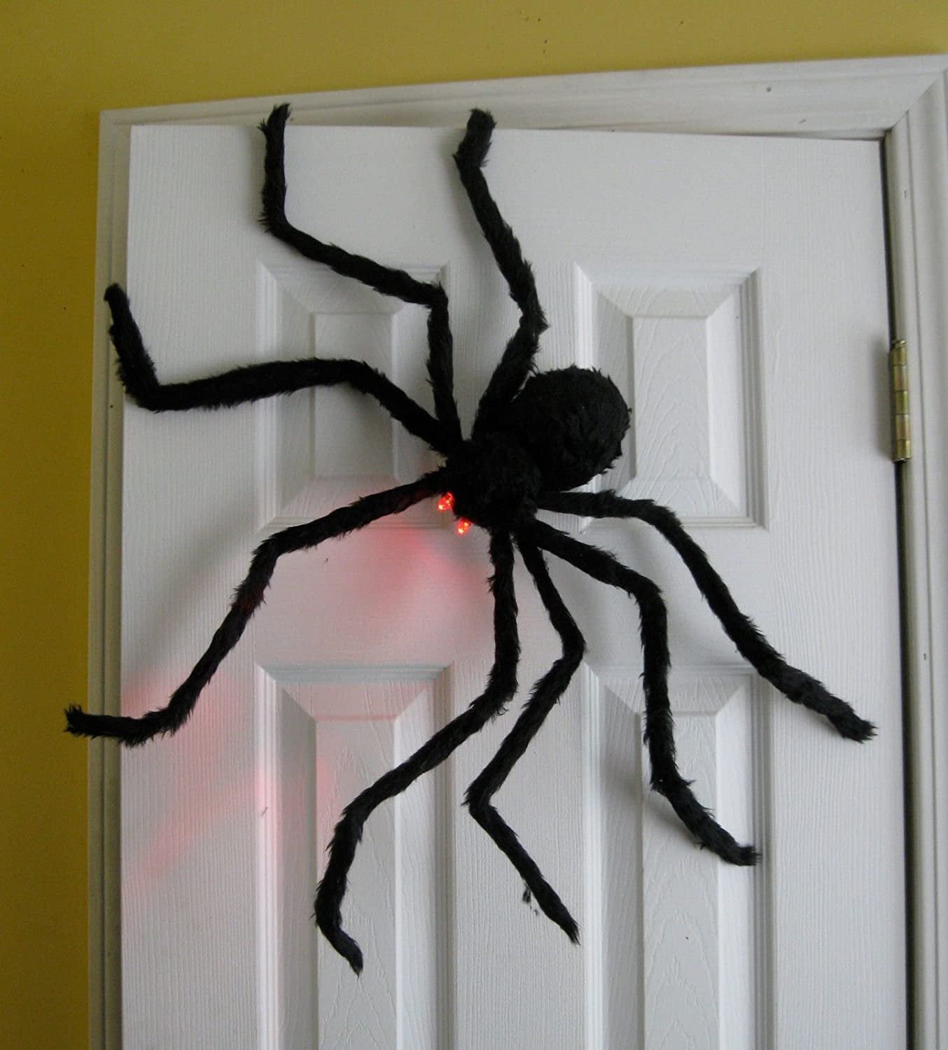 Halloween Spider with Light Up Eyes (LED Lights) - Decorations 4 Ft Hairy Spider Prop with Giant LED Red Eyes - Halloween Decor for Indoor, Outdoor, Golf Cart, Wall - Halloween Door Hanger
