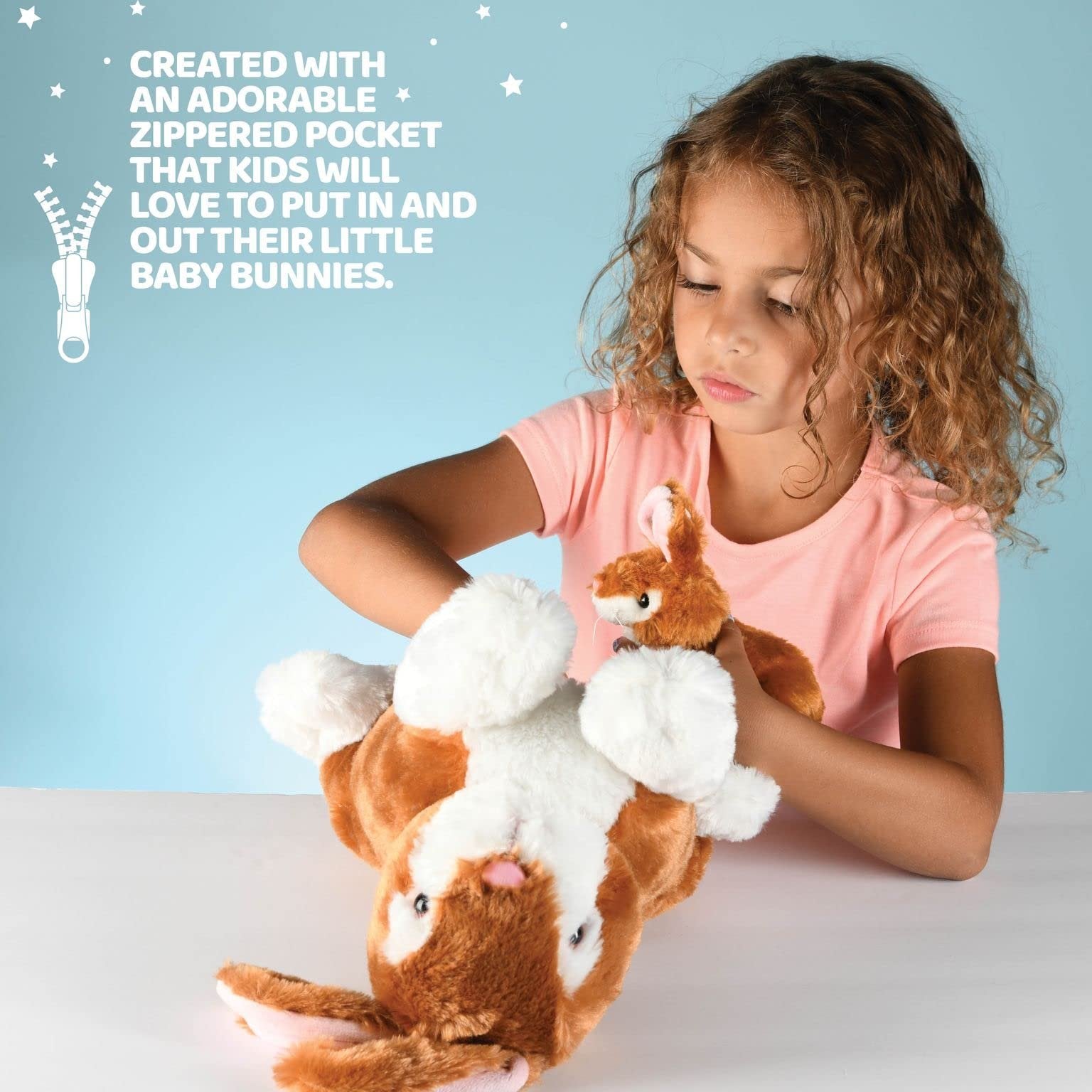 Plush Bunny Rabbit with Zippered Pouch for Little Baby Bunnies, Bunny Stuffed Animal, Easter Bunny Stuffed Animal, Perfect for Easter Gift and Easter Basket