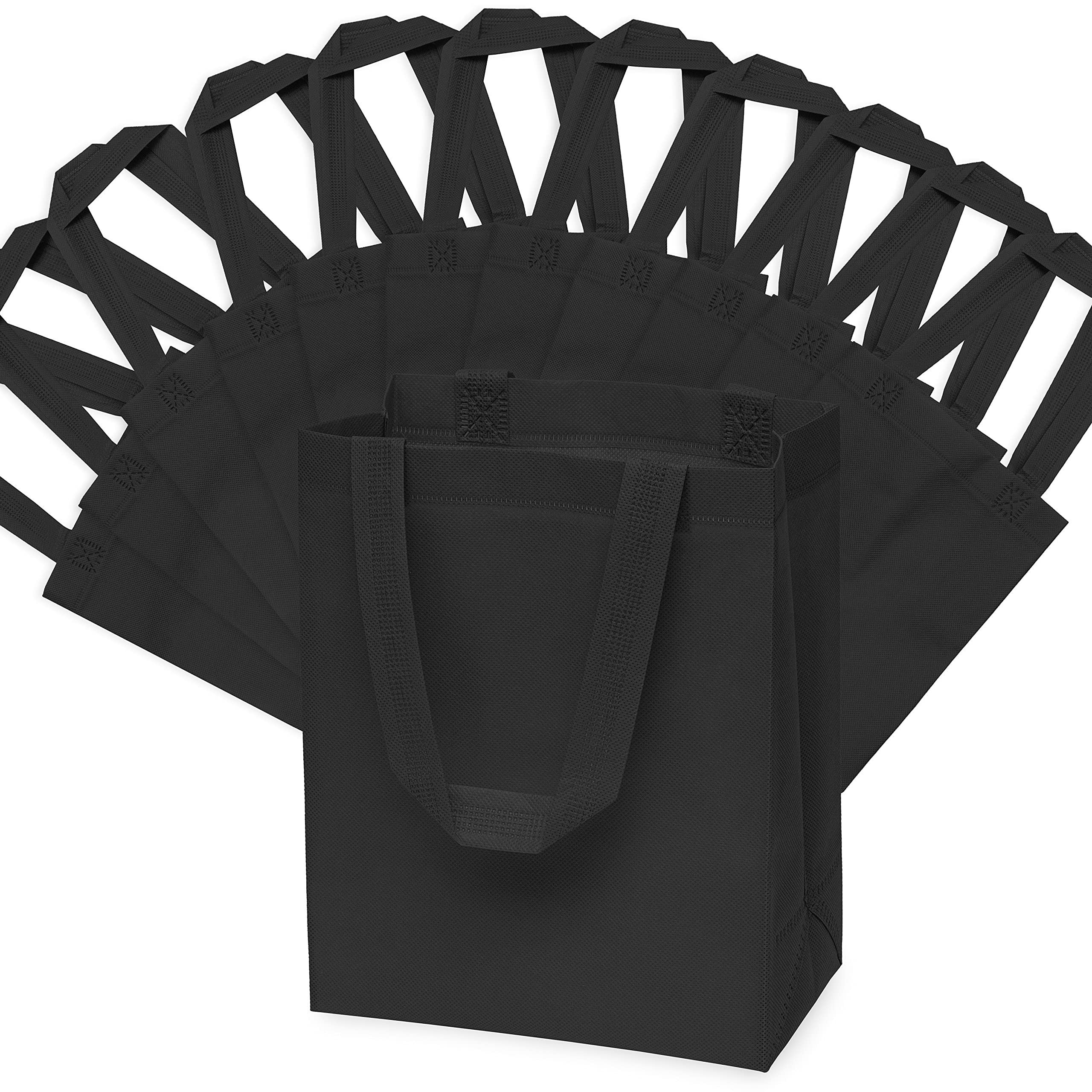 Reusable Gift Bags - 12 Pack Small Totes with Handles, Black Eco Friendly Fabric Cloth for Shopping, Merchandise, Events, Parties, Take-Out, Boutiques, Retail Stores, Small Business Bulk - 8x4x10