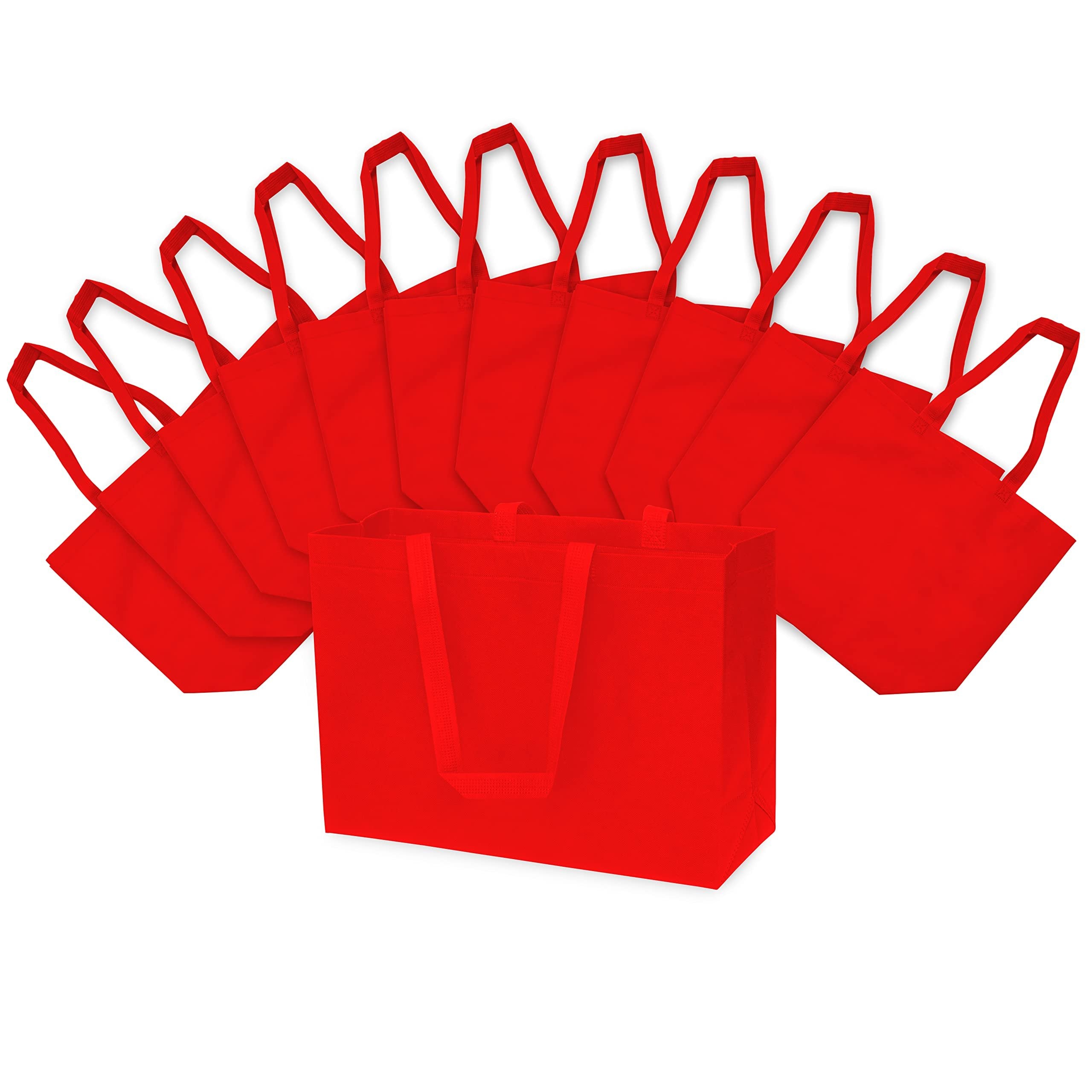Reusable Gift Bags - 12 Pack Large Totes with Handles, Strong Red Eco Friendly Fabric Cloth for Shopping, Merchandise, Events, Parties, Take-Out, Boutiques, Retail Stores, Small Business Bulk -16x6x12
