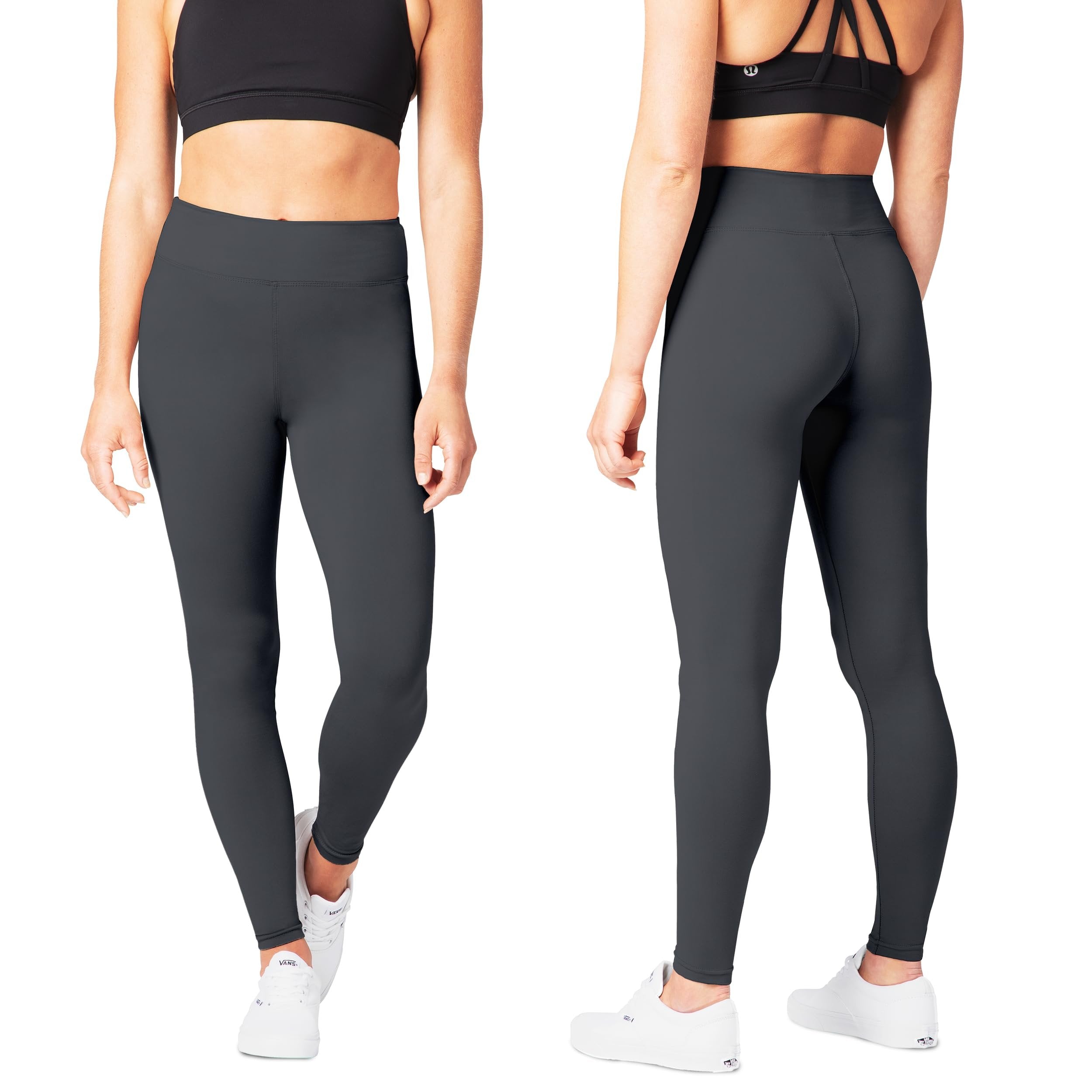 SATINA High Waisted Leggings for Women - 3 Inch Waistband (Plus Size, Charcoal)