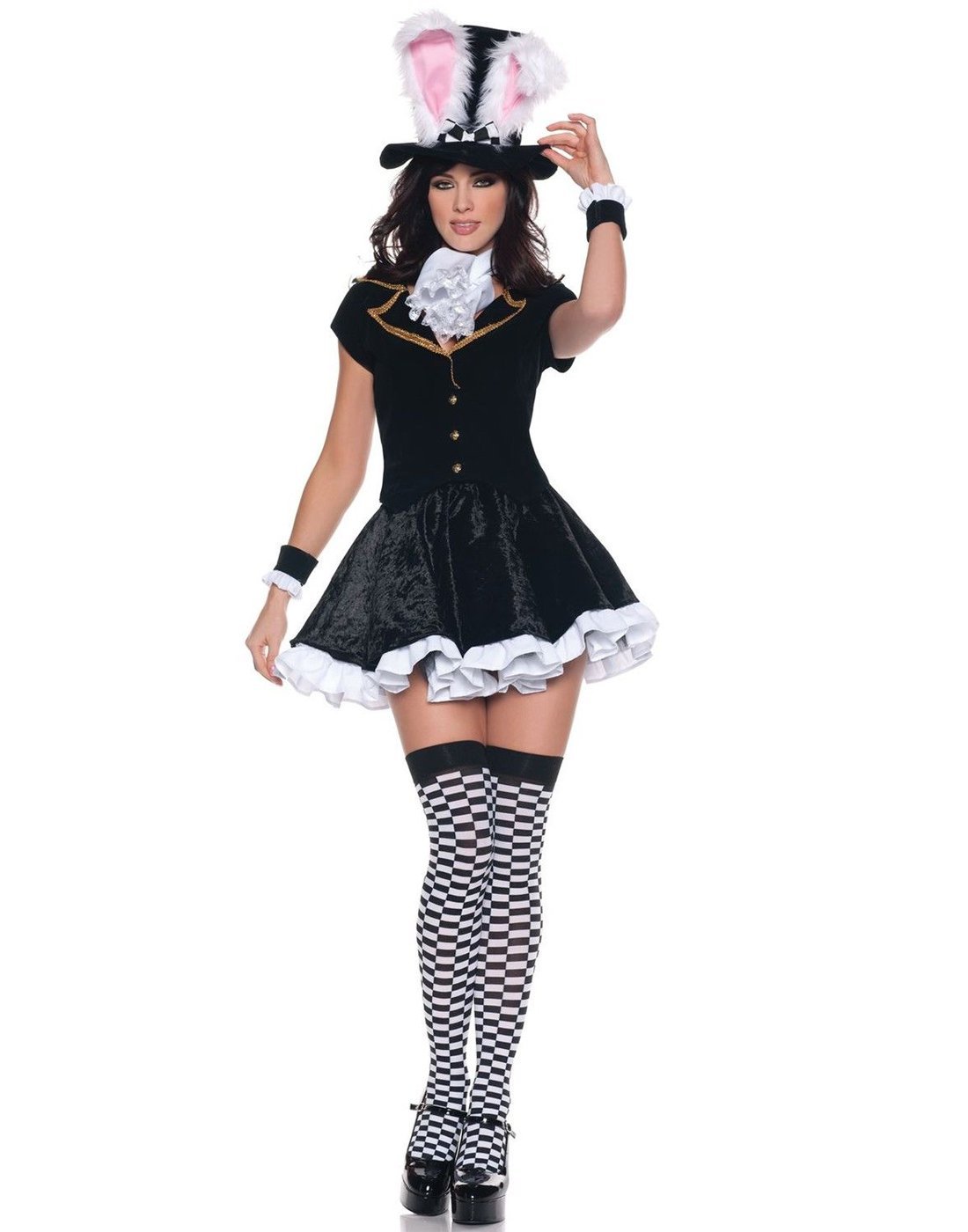 Women's Sexy Mad Hatter Costume - Totally Mad, Black/White, Medium