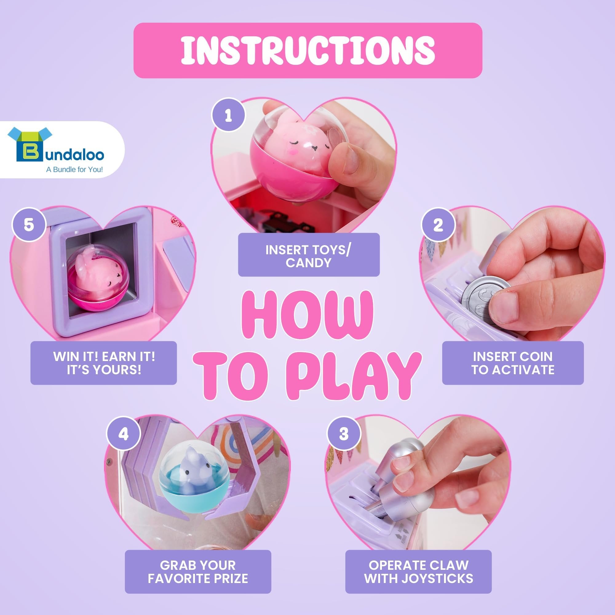 Bundaloo Squishy Claw Machine Arcade Game Candy Grabber Prize Dispenser with 3 Squishy Toys and Reusable Capsules