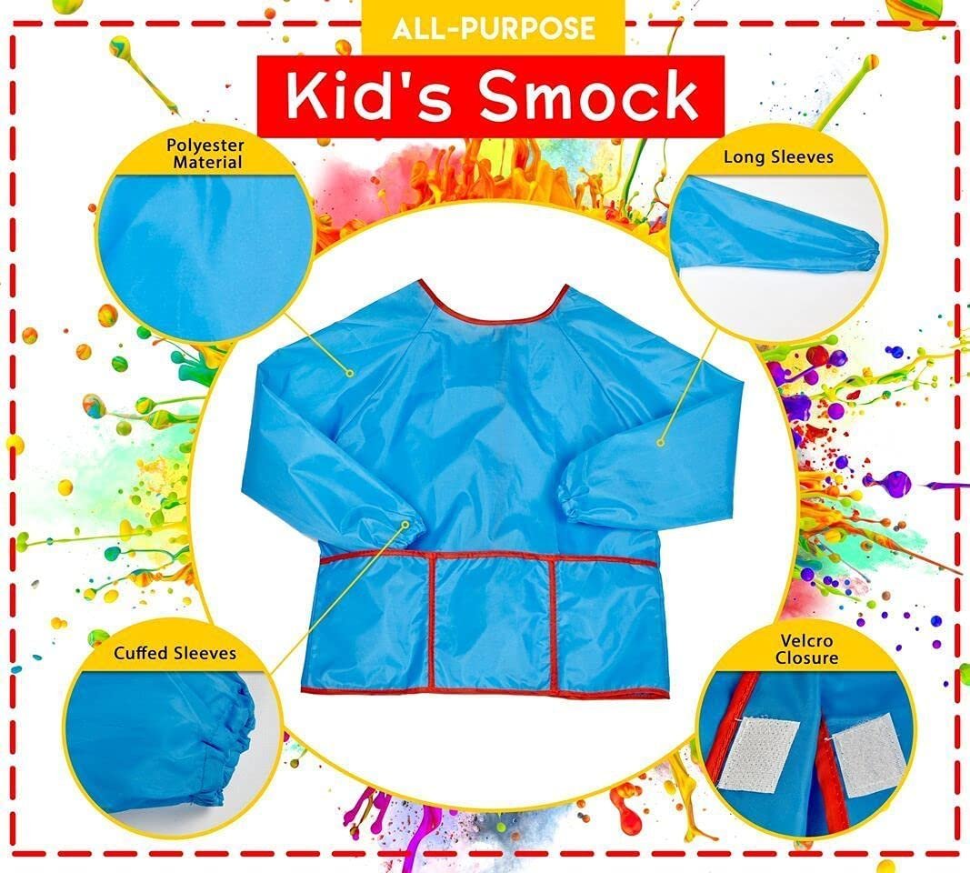 2-PACK Kids Art Smock Waterproof and Paint Repellent Long Sleeve Painting Aprons with Tight Cuffs with 3 Pockets