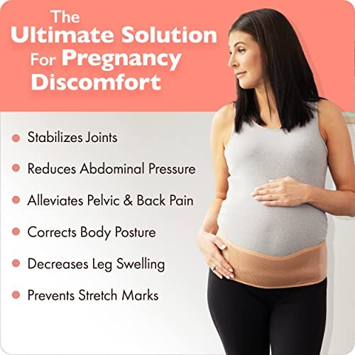 AZMED Maternity Belly Band for Pregnant Women | Pregnancy Belly Support Band for Abdomen, Pelvic, Waist, & Back Pain | Adjustable Maternity Belt | For All Stages of Pregnancy & Postpartum (Beige)