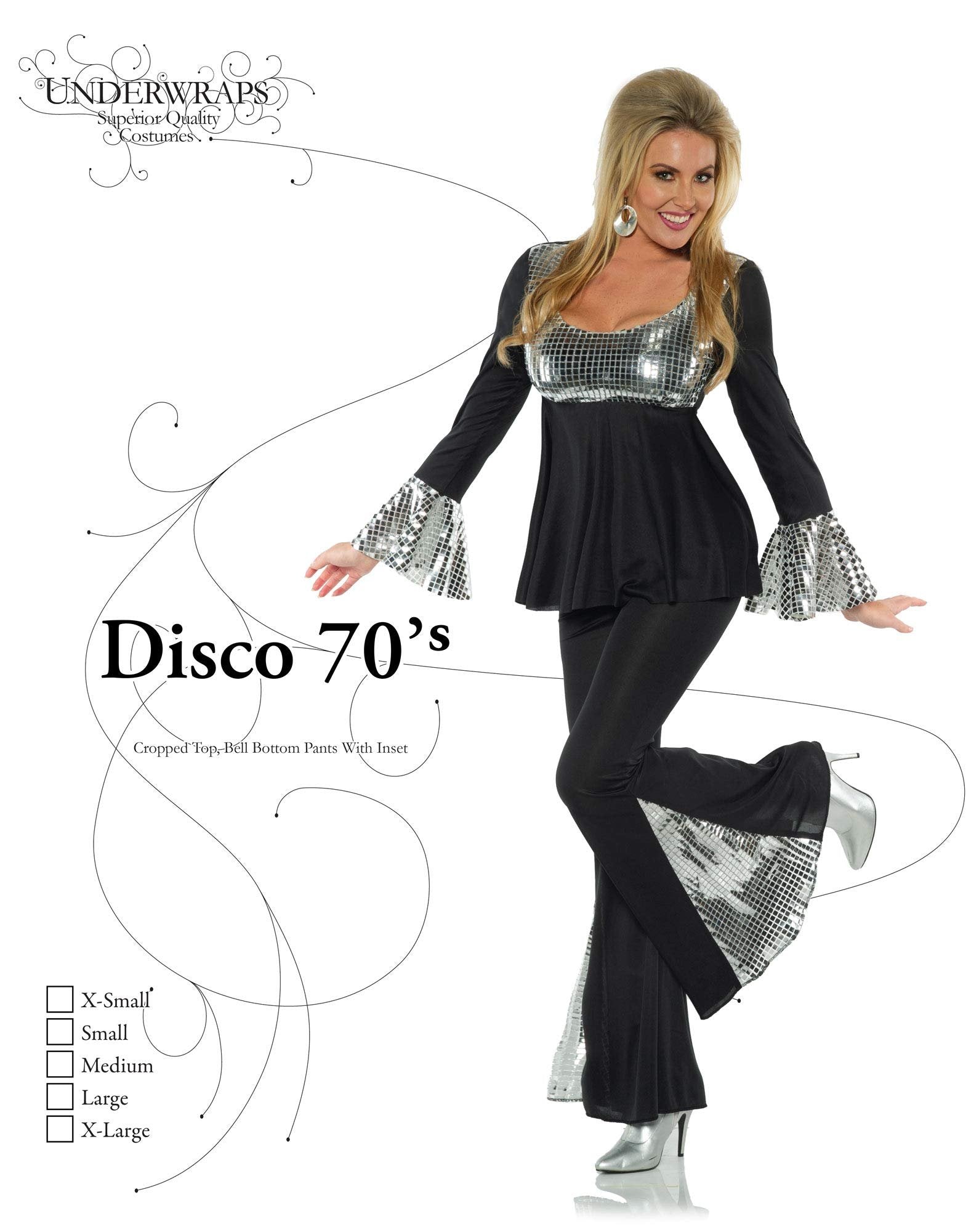 Women's Disco 70's Costume - Black/Silver - Free Shipping/Returns - Size Medium