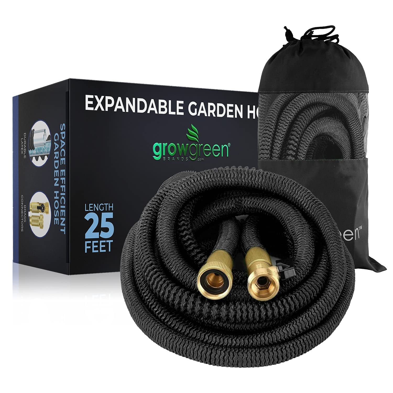 Growgreen Garden Hose, Heavy Duty Expandable Garden Hose, Flexible and Lightweight, Double Latex Core, Solid Brass Connectors