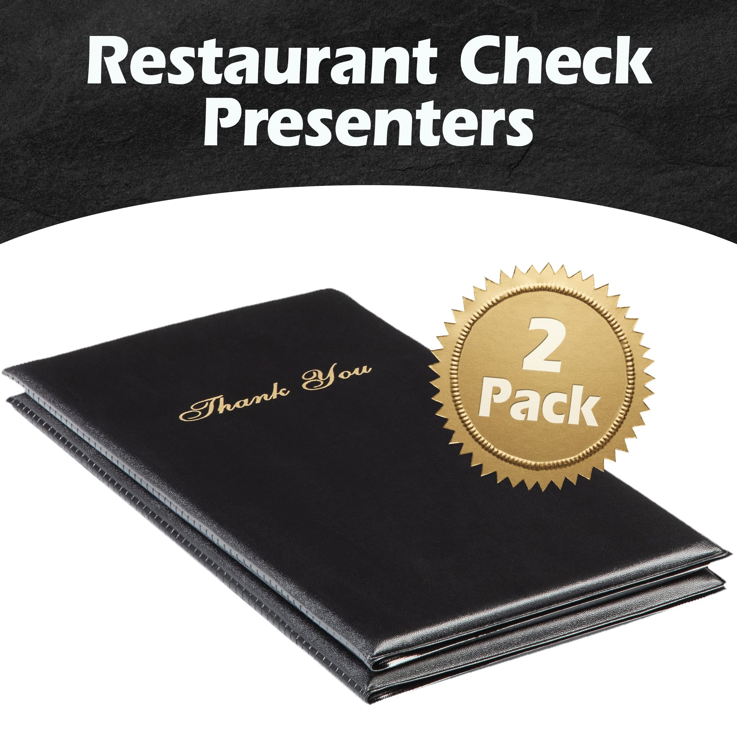 Restaurant Check Presenters with Gold Thank You Imprint - Black 2 Pack - Free Shipping & Returns