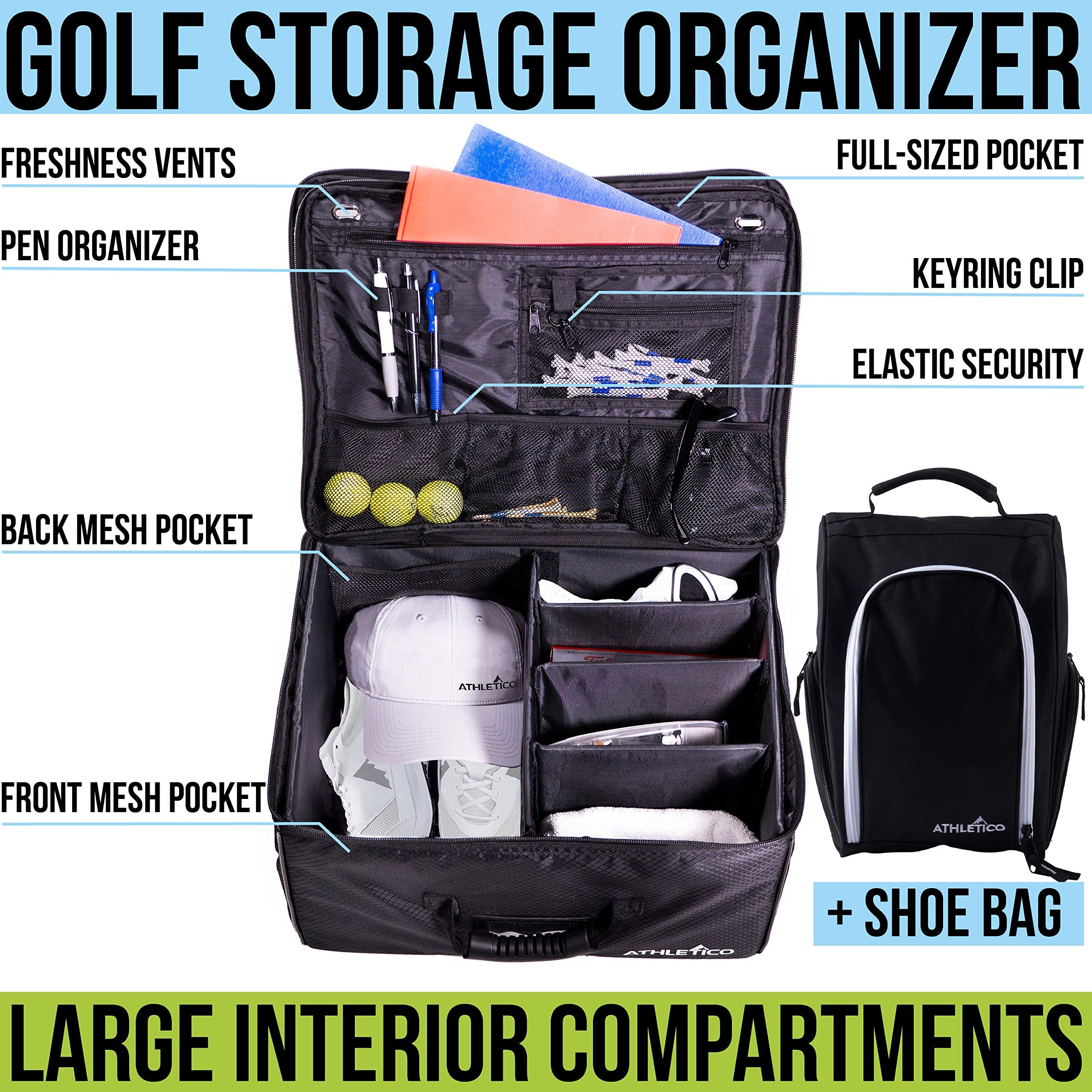 Athletico Golf Trunk Organizer + Shoe Bag (Black)