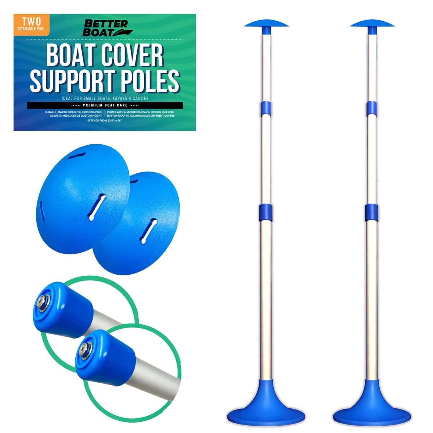 Boat Cover Support Poles 2 PK Support Systems - Two Adjustable Small to Large Posts Boat Cover Pole for Jon Boat Pontoon Boat Cover Aluminum Boat Tarps Bimini Tops Marine Grade