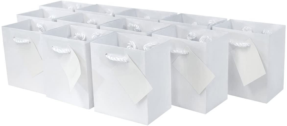 12 Pack 4x2.75x4.5 White Gift Bags with Handles - Perfect for Birthdays, Weddings, and More - Free Shipping & Returns