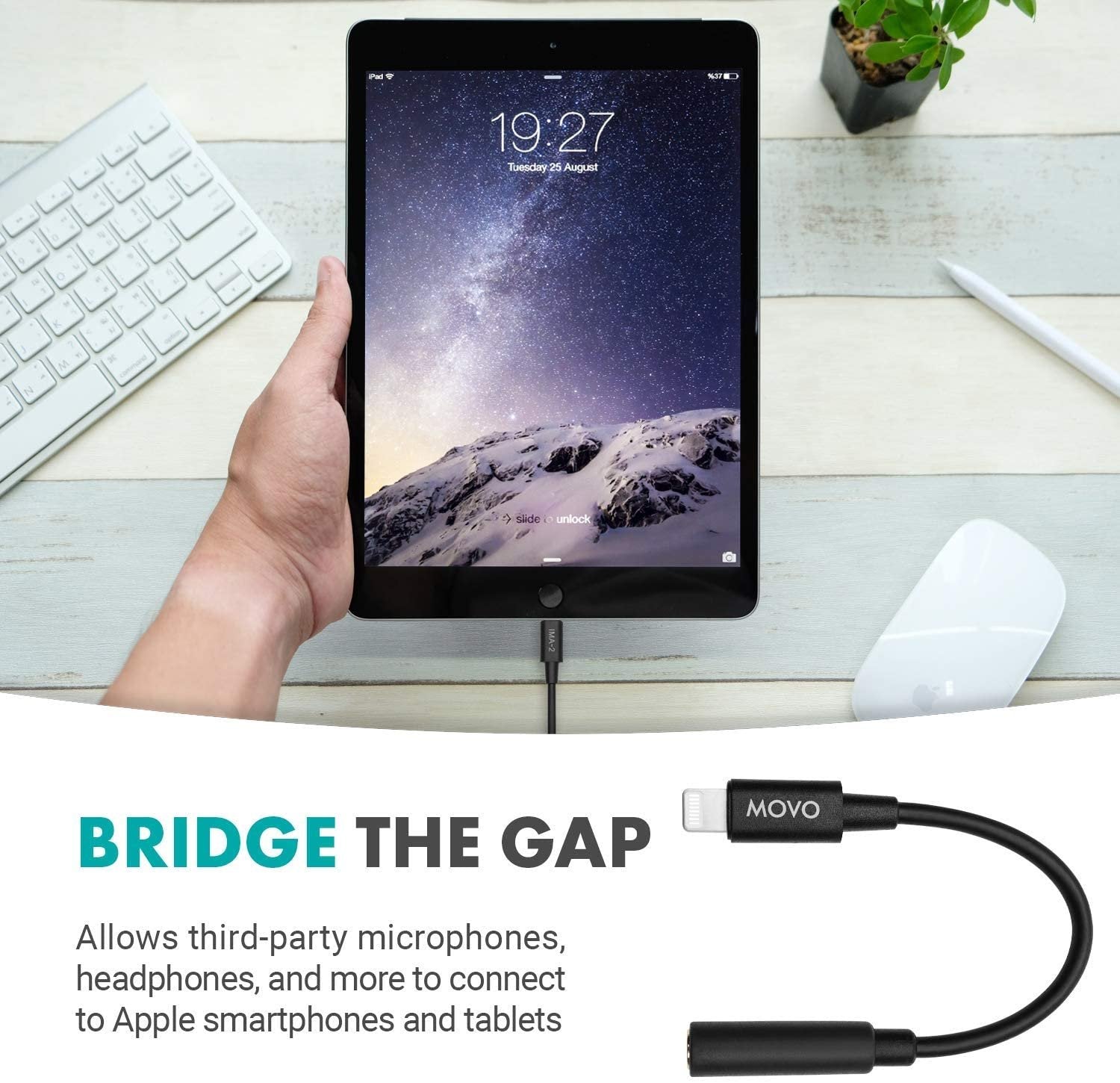 Movo IMA-2 3.5mm TRS to Lightning iPhone Headphone Adapter - Apple Headphone Adapter for iPhone - iPhone Aux Adapter for Mics and Headphones - 3.5 mm TRS Audio Cable to Lightning Adapter for Apple