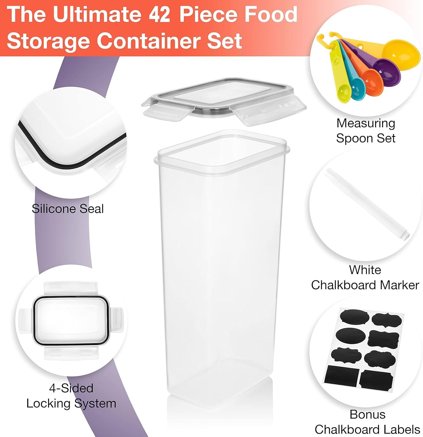 ClearSpace Airtight Food Storage Containers –14 Pack BPA Free Kitchen Organization Set for Pantry Organization and Storage, Plastic Canisters with Durable Lids Ideal for Cereal, Flour & Sugar (Black)