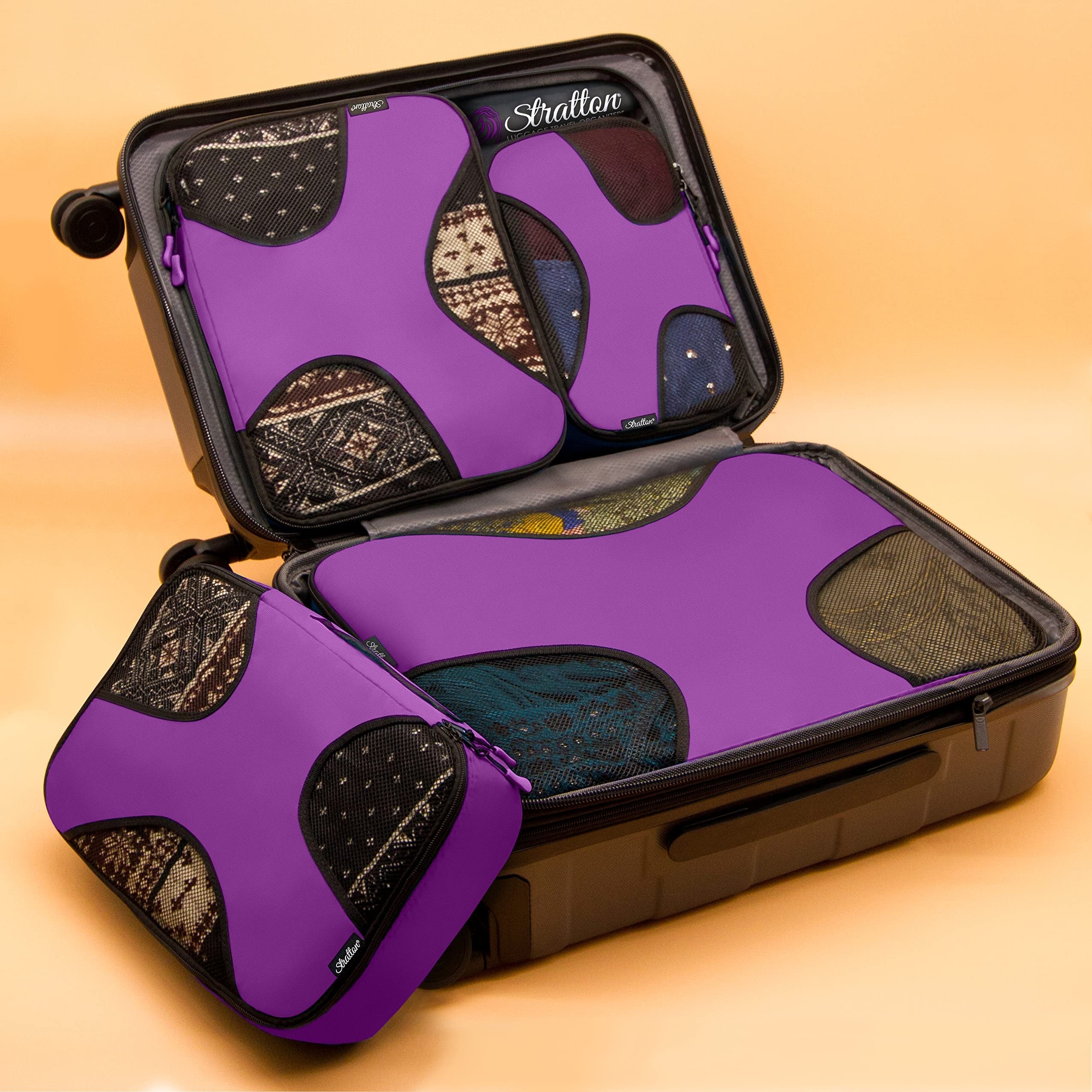 Stratton 5 Set Packing Cubes, Travel Luggage Organizers with Laundry Bag (Orchid Purple)