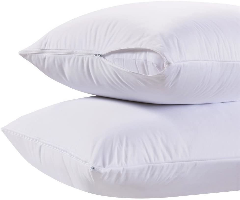 White Classic Luxury Hotel Collection Zippered Style Pillow Cover, 200 Thread Count, Soft Quiet Zippered Pillow Protectors, Standard Size, Set of 2