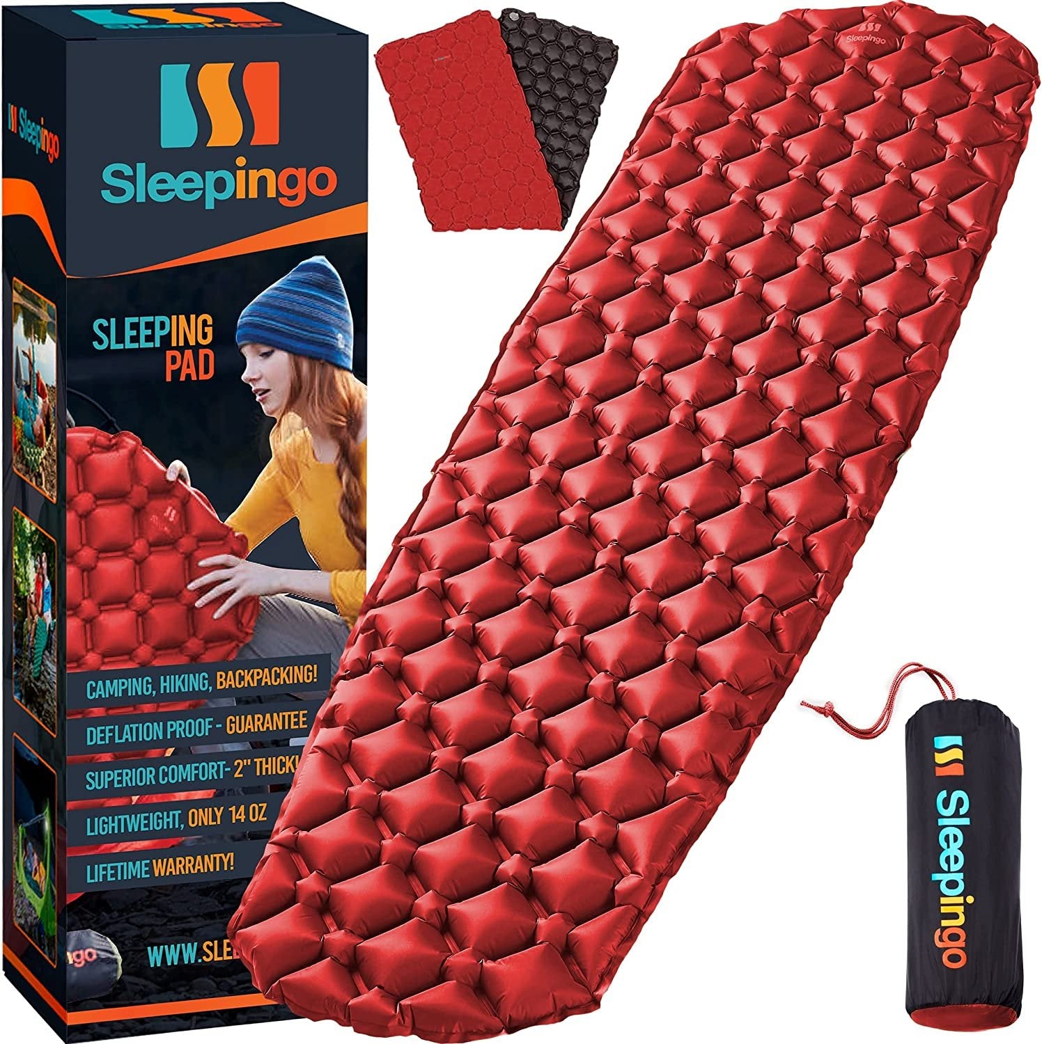 Sleepingo Sleeping Pad for Camping - Ultralight Sleeping Mat for Camping, Backpacking, Hiking - Lightweight, Inflatable & Compact Camping Air Mattress (Blue)