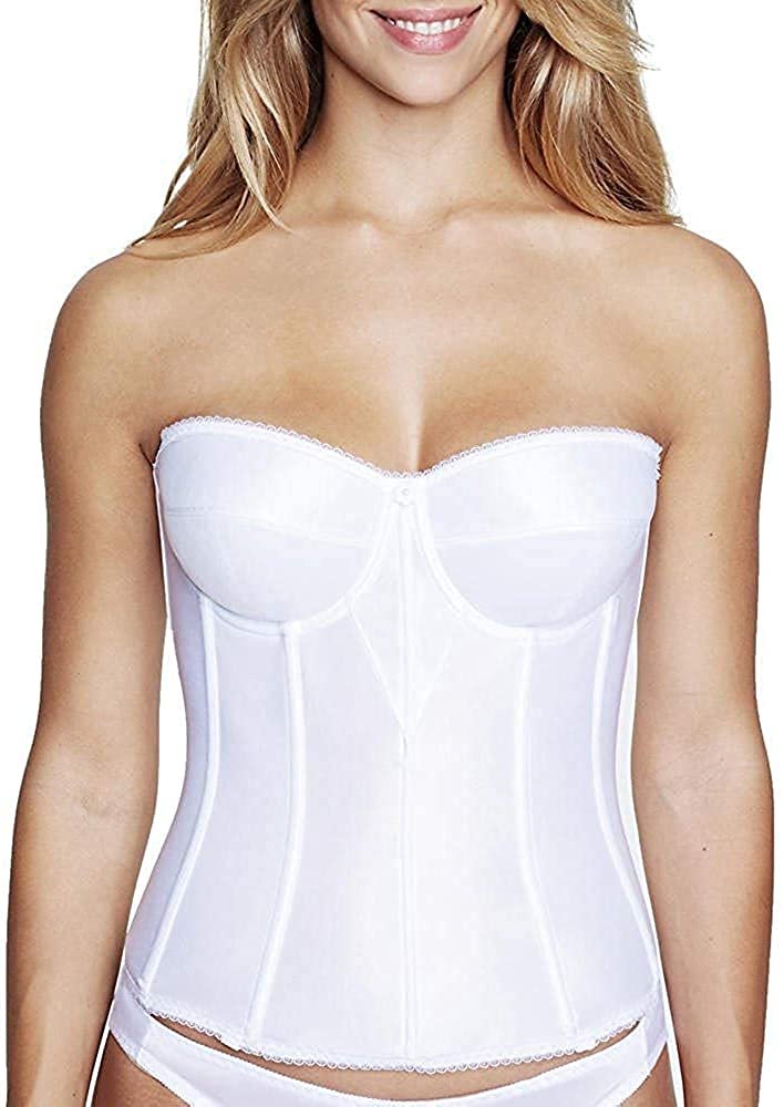 White Dominique Longline Corset Bra w/ Garters - Full Length, 36B