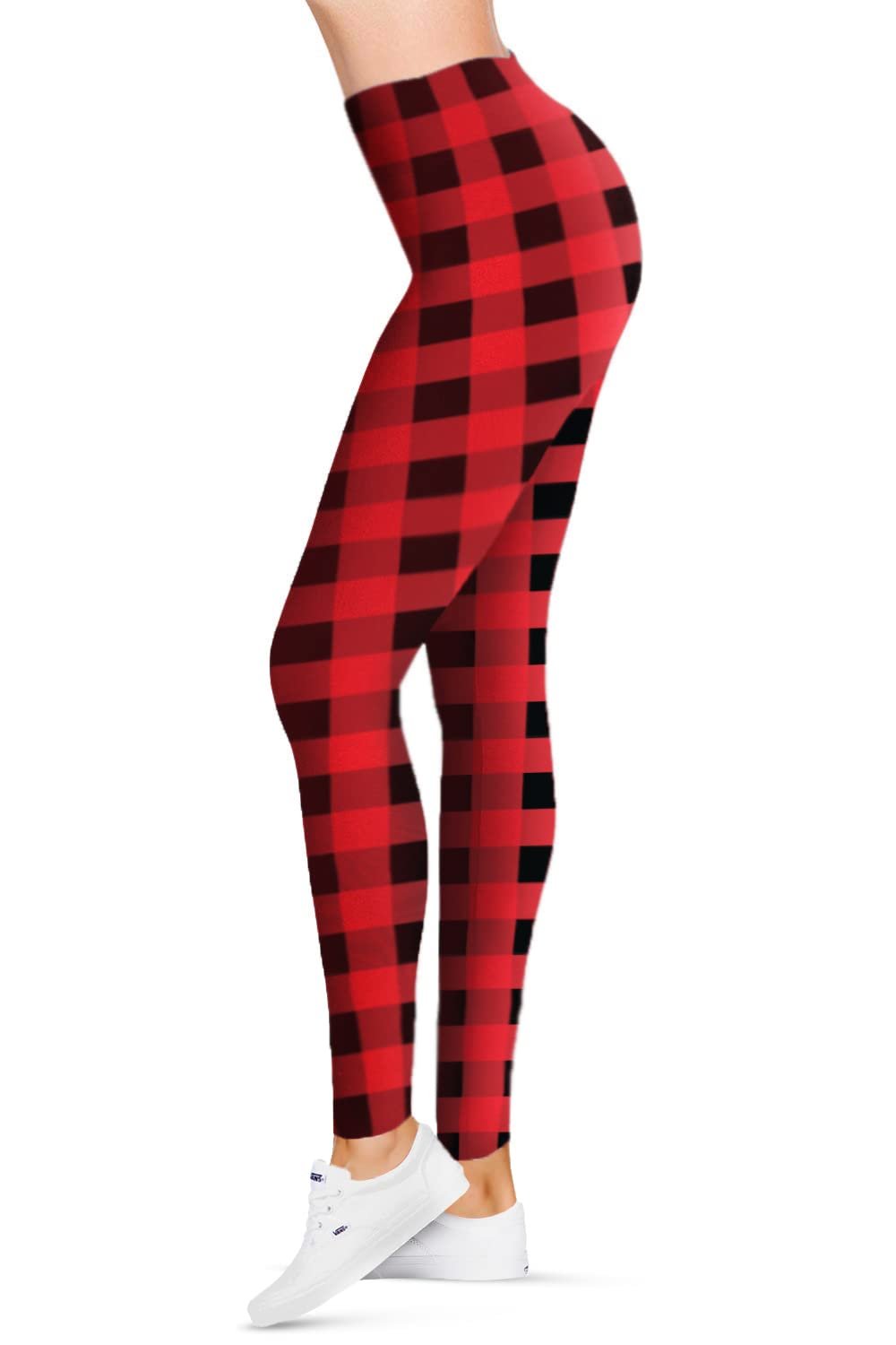 Women's Red Plaid Highwaisted Leggings - Buttery Soft, One Size, Free Shipping