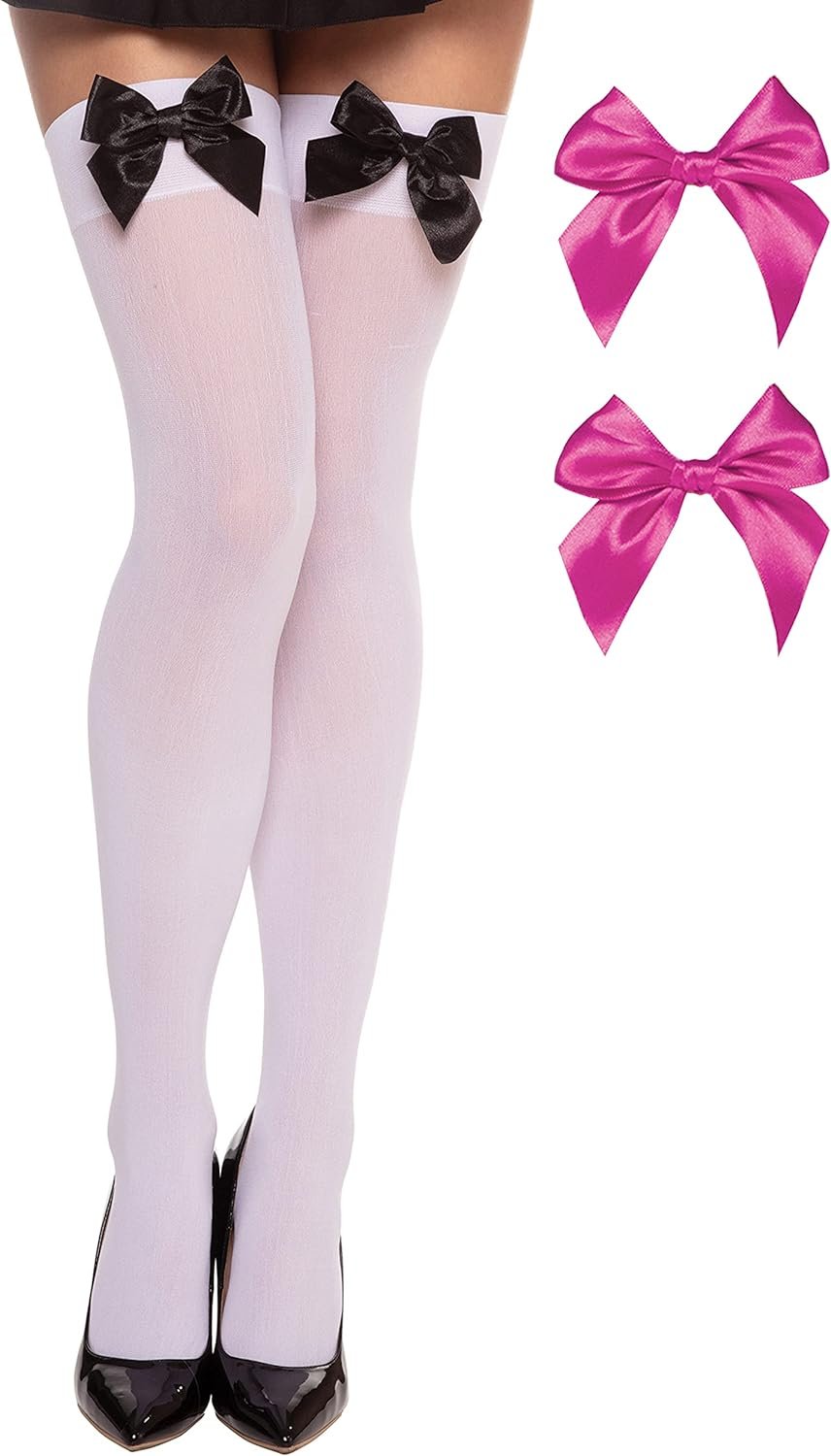 Dreamgirl Women's Sheer Thigh High Stocking with 2 Sets of Bows