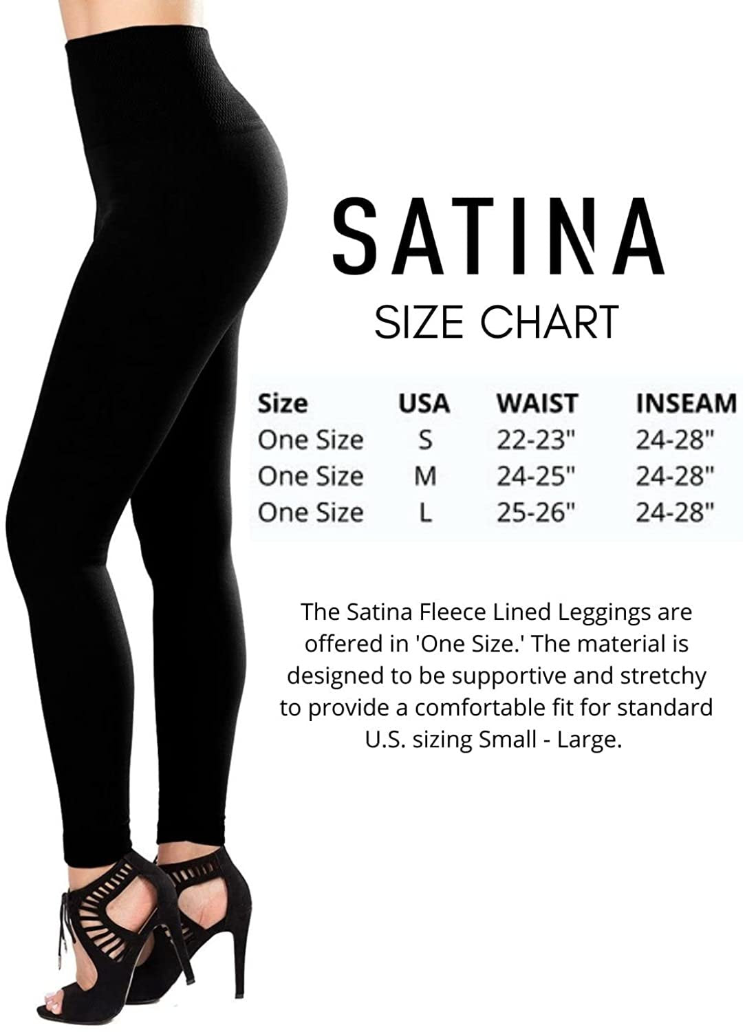 Satina High Waist Fleece Lined Leggings | Compression, Slimming, Warm | Black | One Size Fits Most