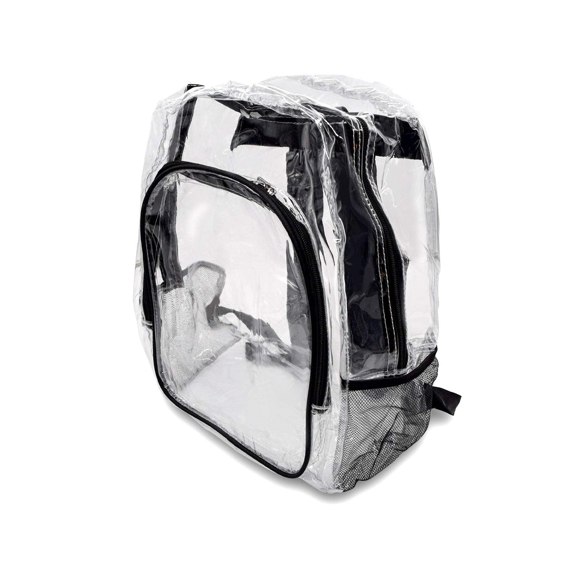 Clear Heavy Duty Backpack - Small Transparent Zippered Bookbag for School, Stadium, Events, 16.5x12.6x6.3
