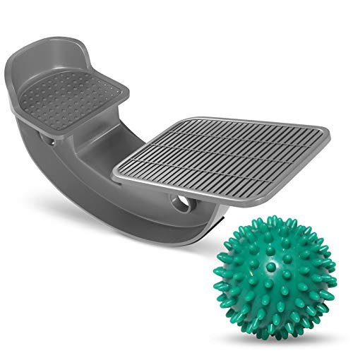 ProHeal Foot Rocker Calf Stretcher with Spiked Ball Massager - for Plantar Fasciitis, Achilles Tendonitis - Calf, Foot, Heel, and Ankle Stretcher - Lower Leg Pain Relief - Gray with Green Ball