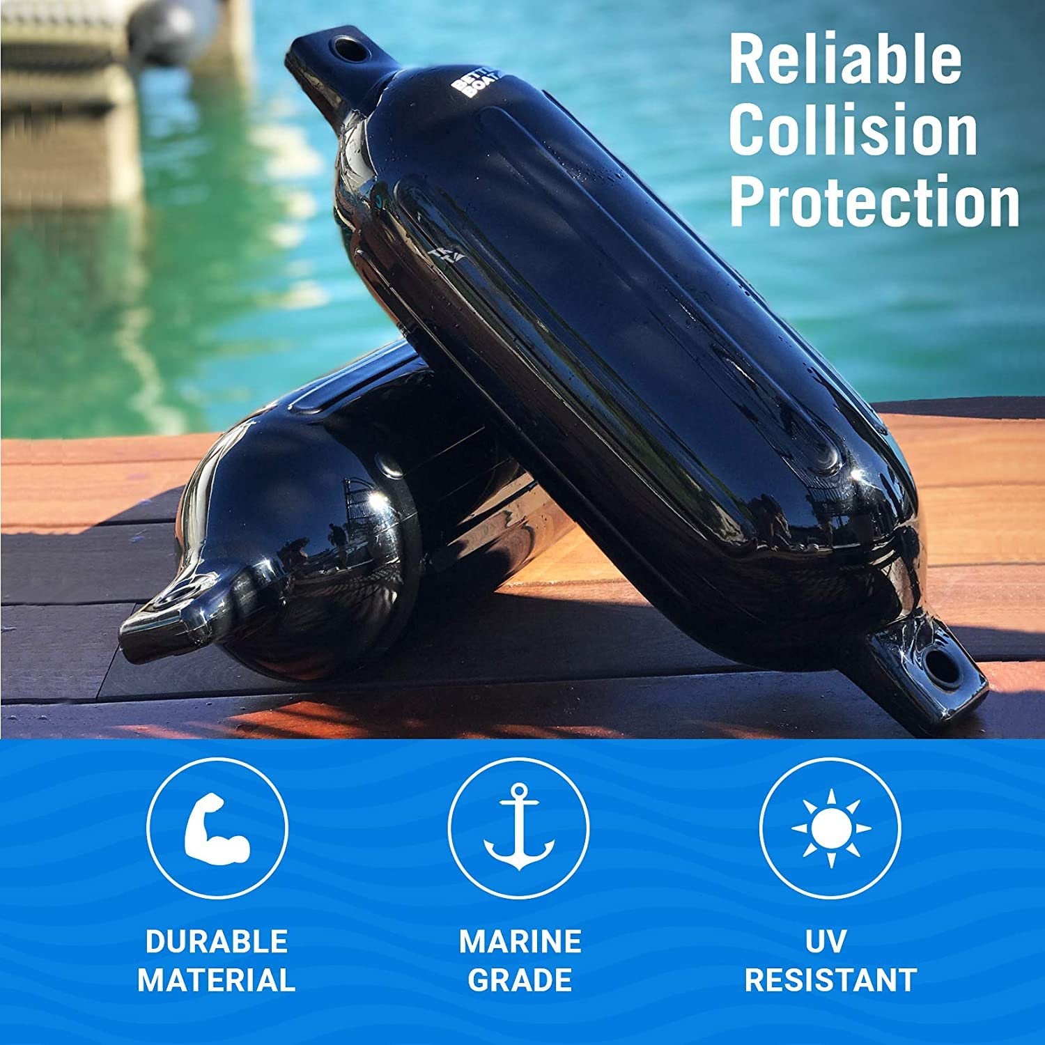 2 Pack Boat Fenders for Docking Boat Bumpers for Docking with Pump Boat Accessories Boat Dock Bumpers Set Buoys Pontoons Buoy Inflatable Fender Marine Bouys 23" x 6.5" Black Blue or White