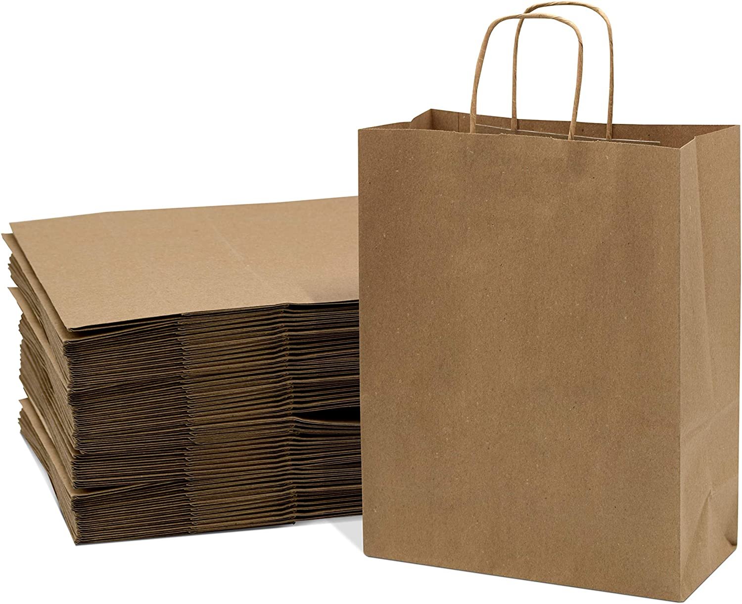 50 Brown Kraft Shopping Bags w/ Handles | 10x5x13 Inch Size | Bulk for Boutiques, Retail Stores, Birthdays, Party Favors & Merchandise