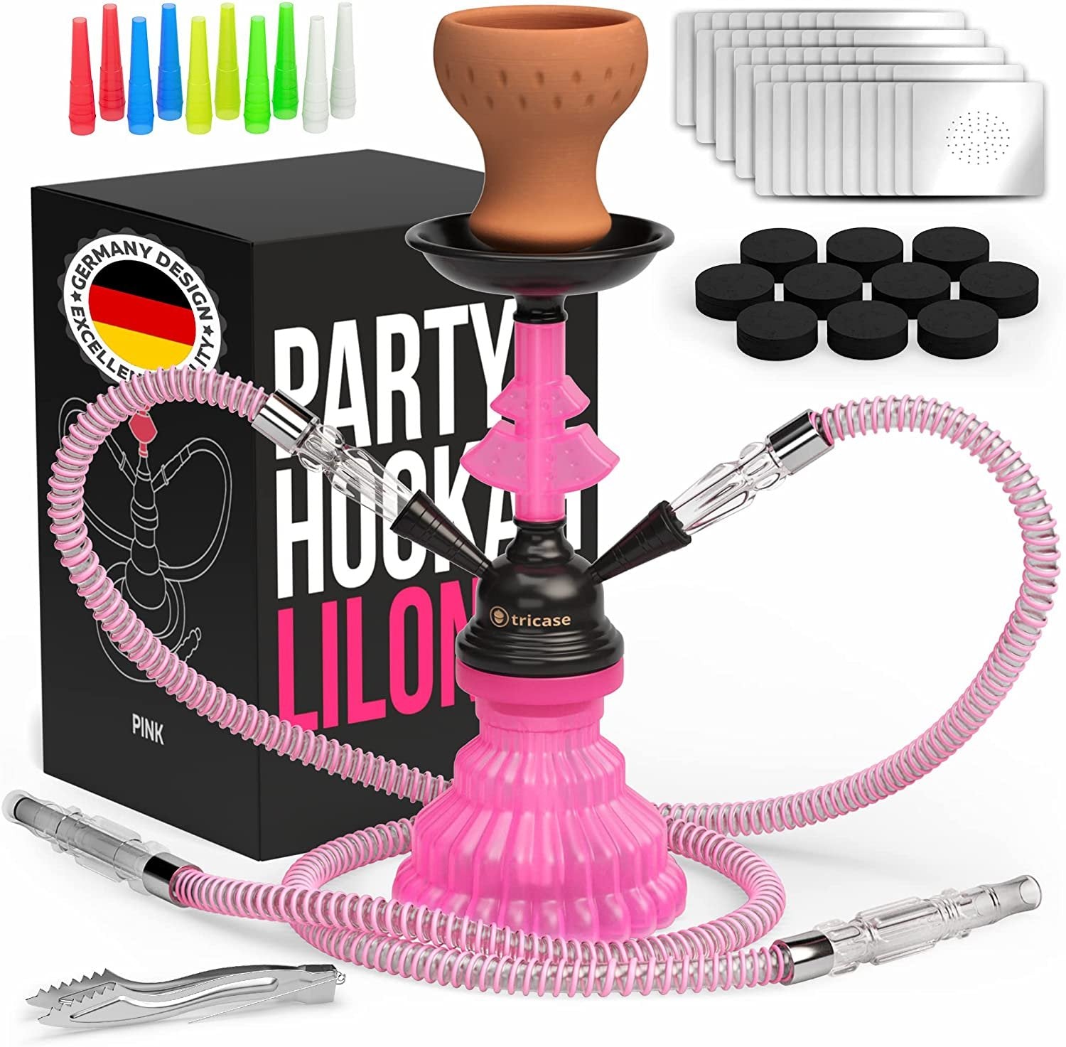 LilOne 12 Mini Hookah Set - 2 Hose, Pink, Portable Shisha Kit with Foi LilOne 12 Mini Hookah Set - 2 Hose, Pink, Portable Shisha Kit with Foi