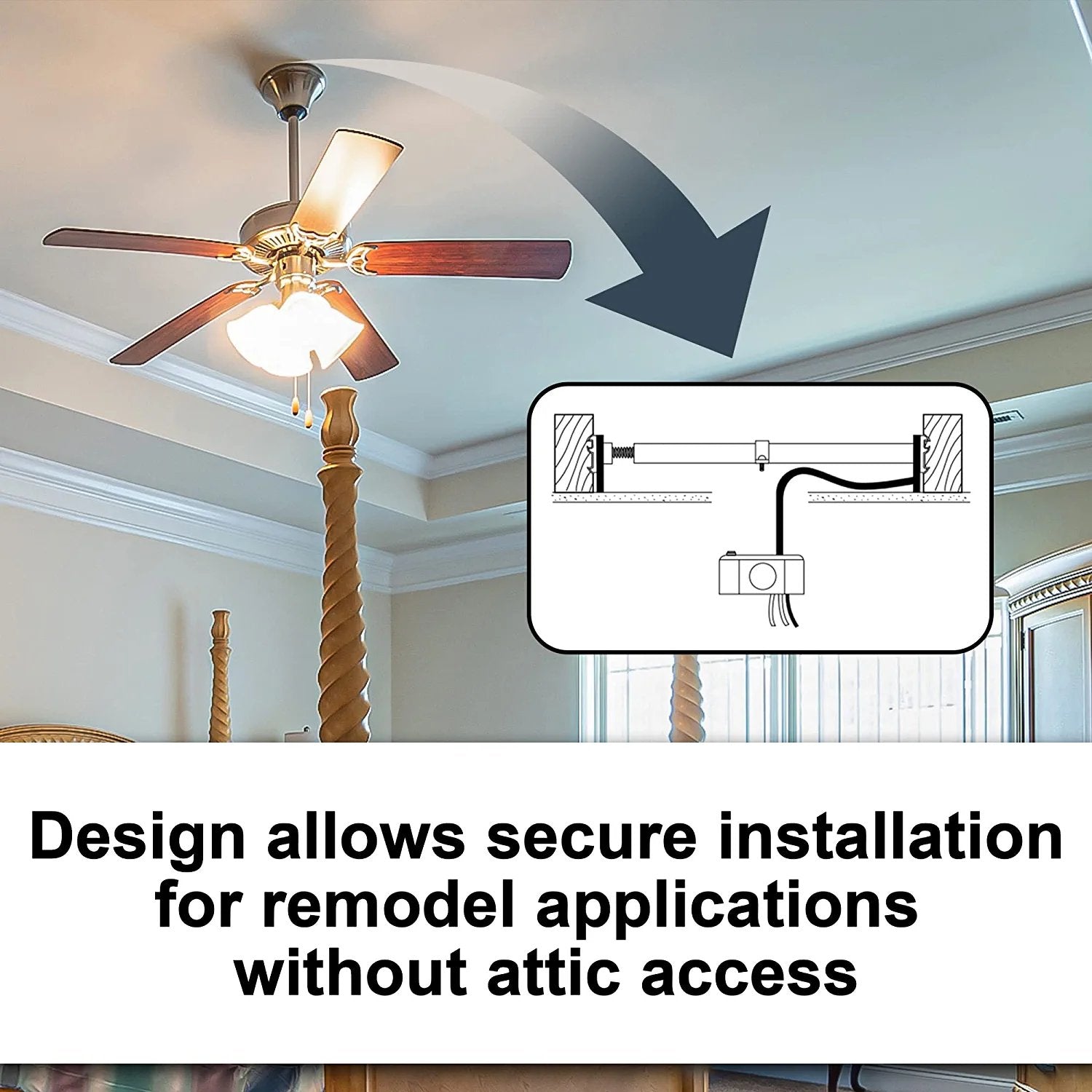 Ciata Ceiling Fan Mounting Bracket, Heavy Duty Metal Mounting Saf-T-Brace with Locking Teeth, 3 Teeth for Lock into Joist, Twist and Lock with 1-1/2 Inch Ceiling Fan Box Mount, Light Electrical Box - 3 Pack
