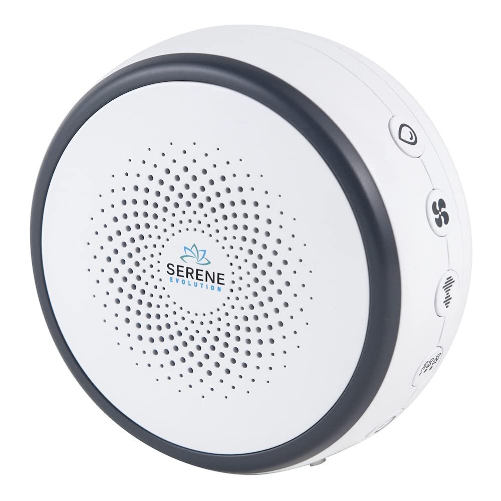 Serene Evolution 18 Sound White Noise Machine for Adults - Battery Operated, Soothing Sleep Sounds Include Fan, Ocean, Pink & Brown Noise, Rain, Brook - Adult Size