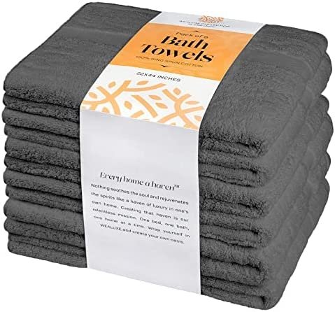Wealuxe Cotton Bath Towels - 24x50 Inch - Lightweight Soft and Absorbent Gym Pool Towel - 6 Pack - White