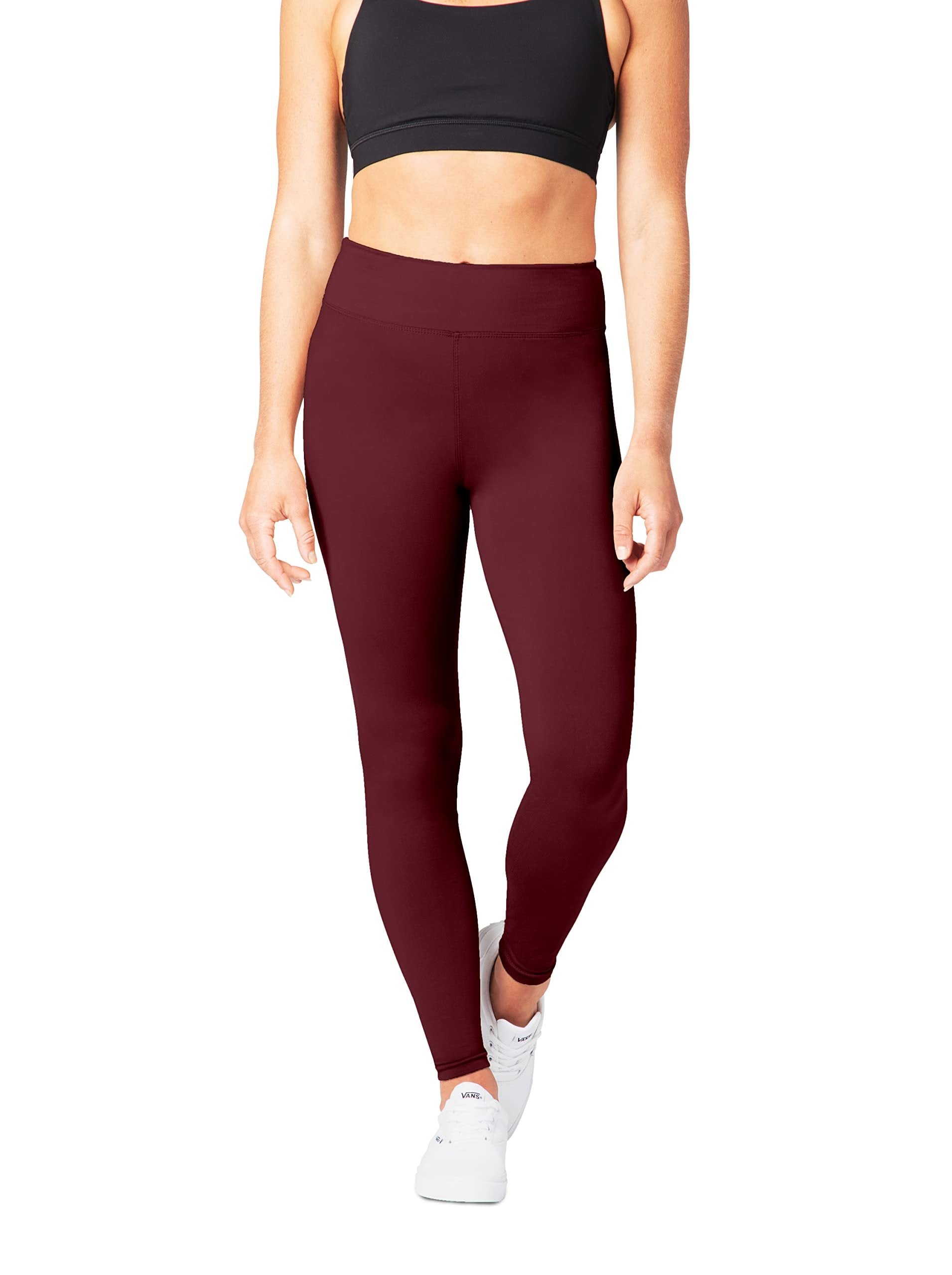 SATINA High Waisted Leggings for Women - Workout Leggings for Regular & Plus Size Women - Burgundy Leggings Women - Yoga Leggings for Women |3 Inch Waistband (Plus Size, Burgundy)