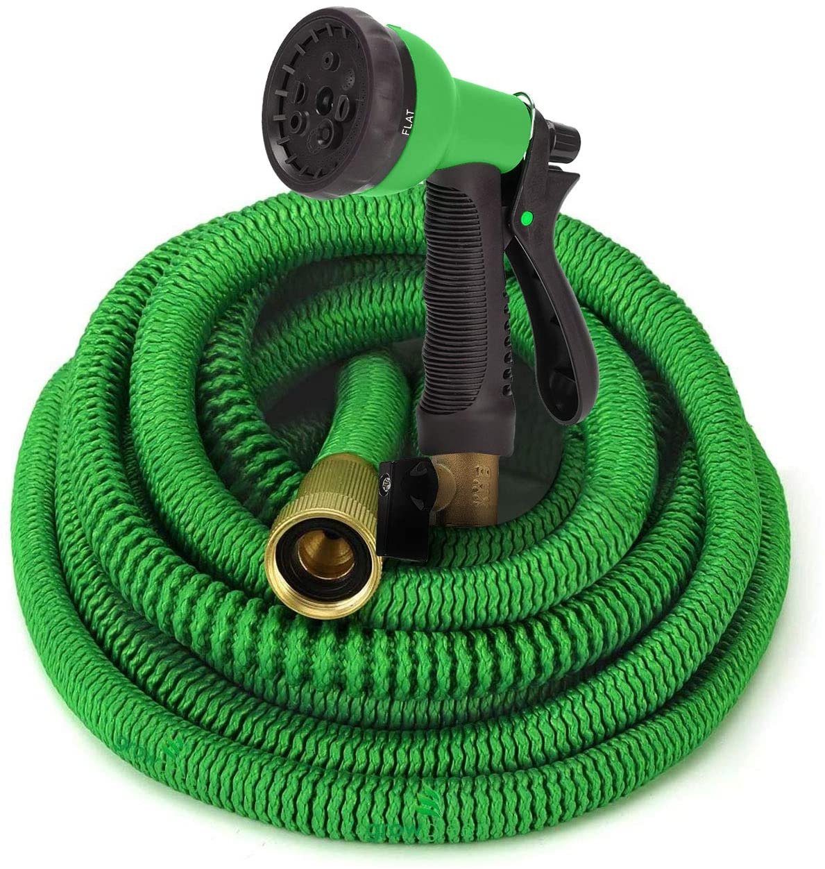 GrowGreen Expanding Garden Hose 75ft - Heavy Duty, All Brass Connectors, Leak Proof - Green