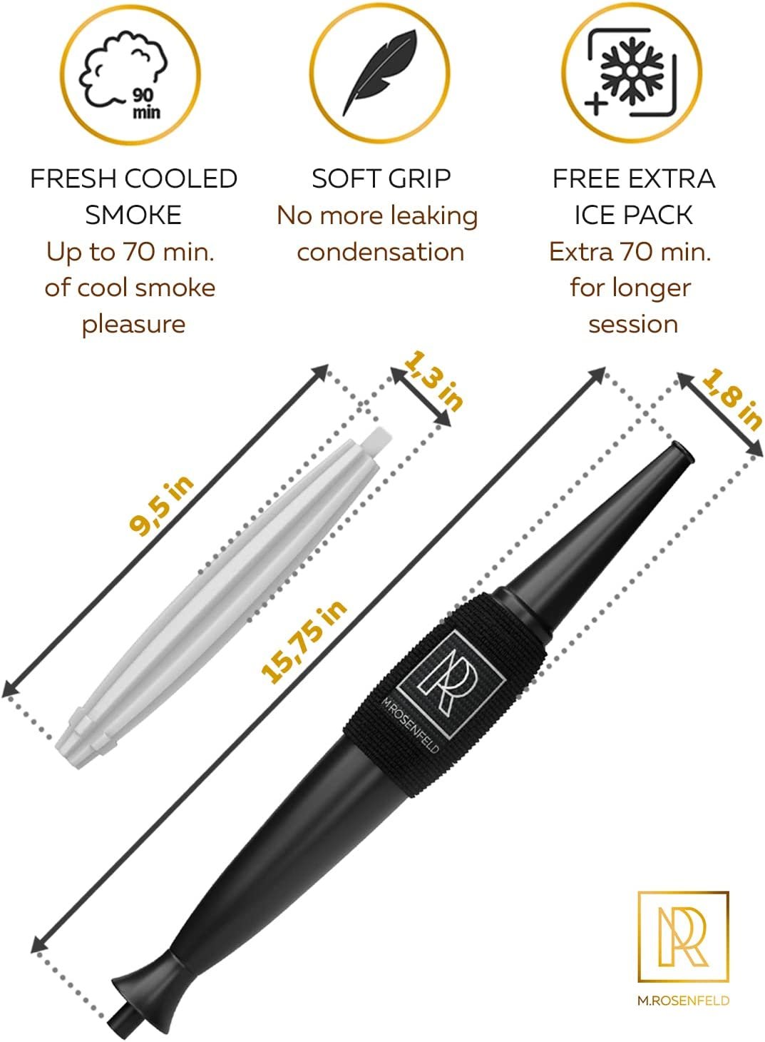 Premium Hookah Ice Hose Tips - ICE Bazooka with 2 Reinforced Cooling Packs and Soft Grip - Improved Hose Hookah Mouth Tips - Hookah Mouthpiece Accessory Set Cooling pad, Black