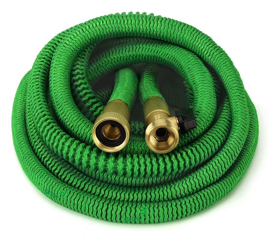 GrowGreen Expanding Garden Hose 75ft - Heavy Duty, All Brass Connectors, Leak Proof - Green