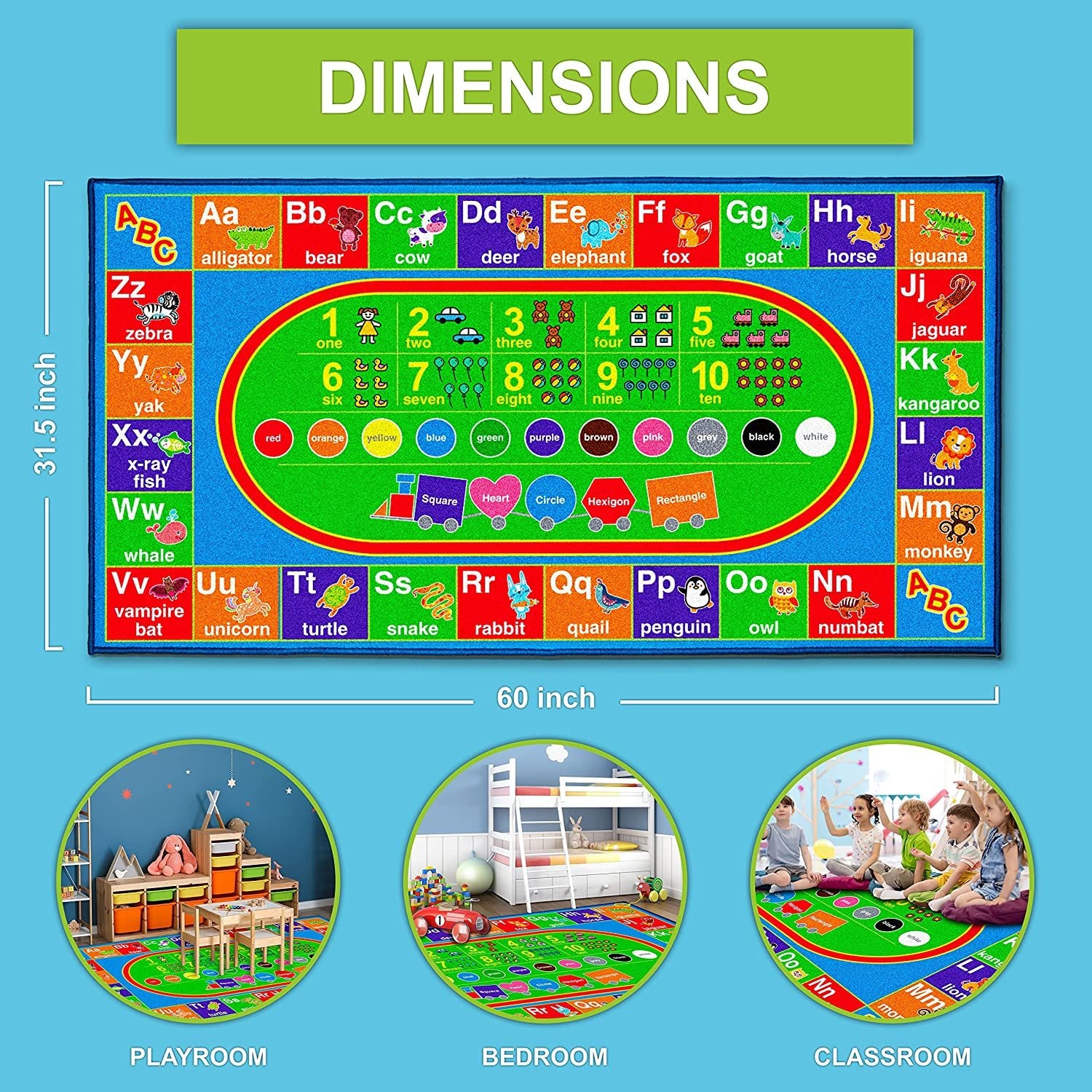 Toyvelt Kids Playmat Car Rug -Educational Car Rugs for Kids Road and Traffic Carpet Multi Color Play Rug - Kids Rugs for Playroom & Kids Bedroom Best Car Rugs for Kids and Kids Play Rug Ages 3 4 5 6