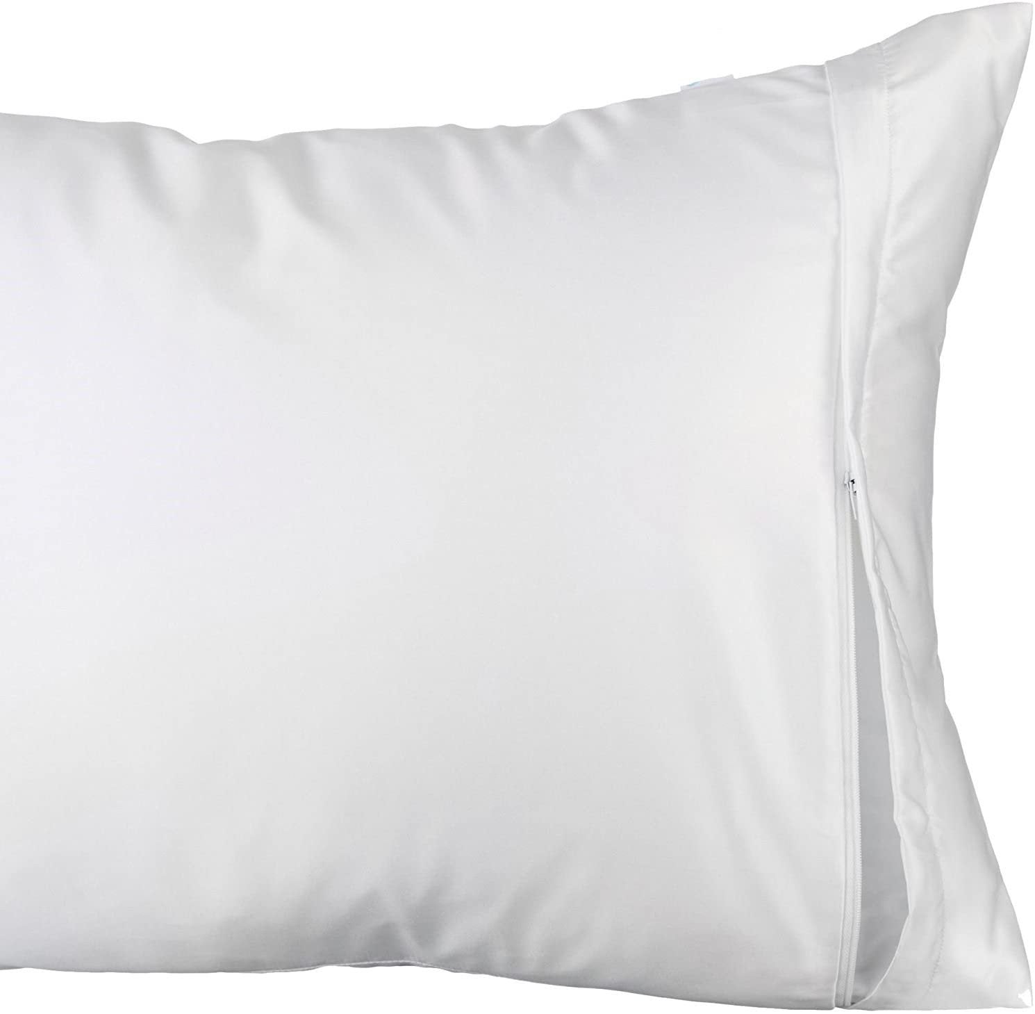 White Classic Luxury Hotel Collection Zippered Style Pillow Cover, 200 Thread Count, Soft Quiet Zippered Pillow Protectors, Standard Size, Set of 2