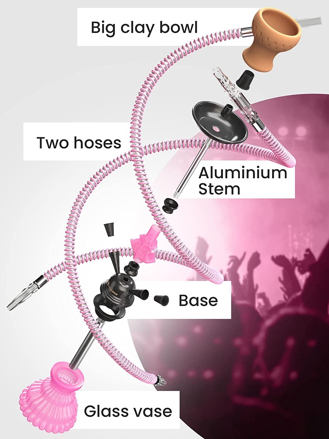 Tricase Pink Hookah Set - LilOne 12” Mini 2-Hose Kit with Foil Bowl & Mouthpiece, Free Shipping