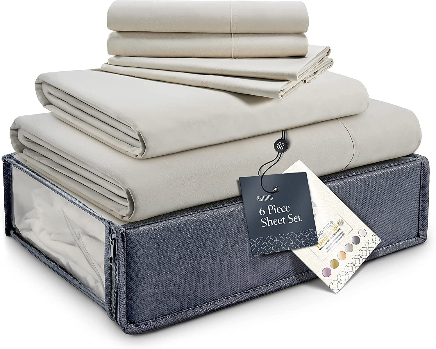 BELADOR Silky Soft King Sheet Set - Luxury 4 Piece Bed Sheets for King Size Bed, Secure-Fit Deep Pocket Sheets with Elastic, Breathable Hotel Sheets and Pillowcase Set, Wrinkle Free Oeko-Tex Sheets