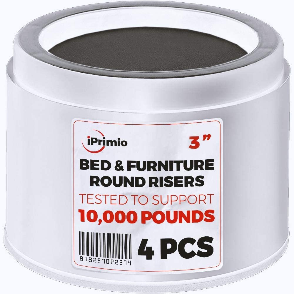 iPrimio Bed and Furniture Risers – Round Elevator up to 3 inches & Lifts Up to 10,000 LBs - Protect Floors and Surfaces – Durable ABS Plastic and Anti Slip Foam Grip – Non Stackable