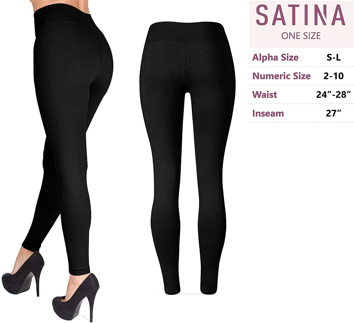 SATINA High Waisted Leggings for Women | 3 Inch Waistband (One Size, Black)