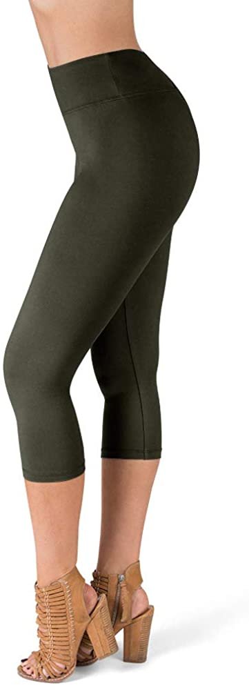 SATINA Capri High Waisted Leggings for Women | 3 Inch Waistband (Plus Size, Olive)