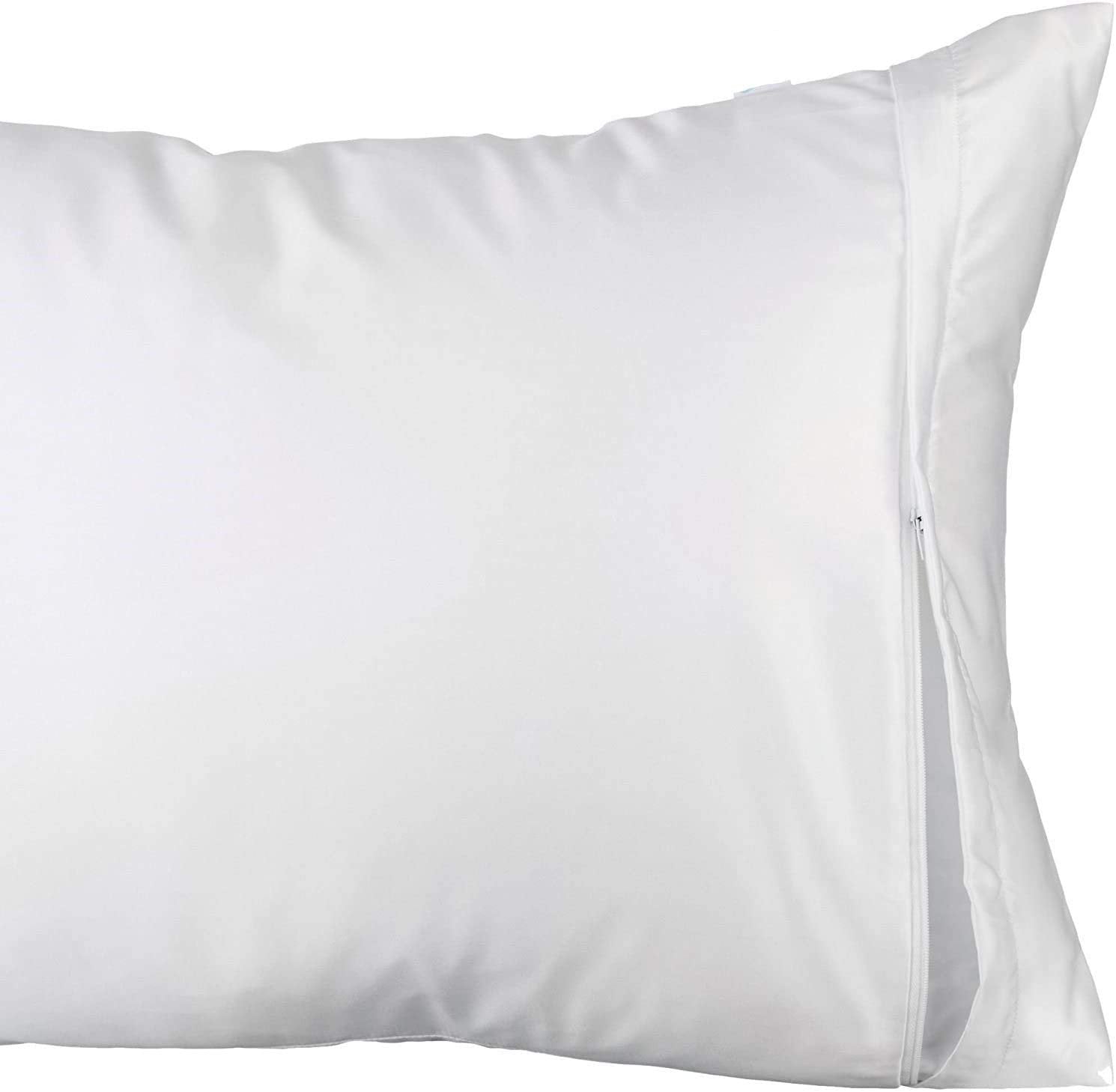White Classic Luxury Hotel Collection Zippered Style Pillow Cover, 200 Thread Count, Soft Quiet Zippered Pillow Protectors, Standard Size, Set of 2