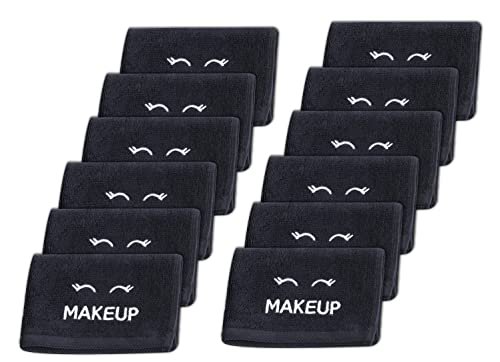 12-Pack Black Makeup Towels | Luxury Soft Cotton Face Washcloths | Bleach Safe | Size 12 Count | Free Shipping & Returns