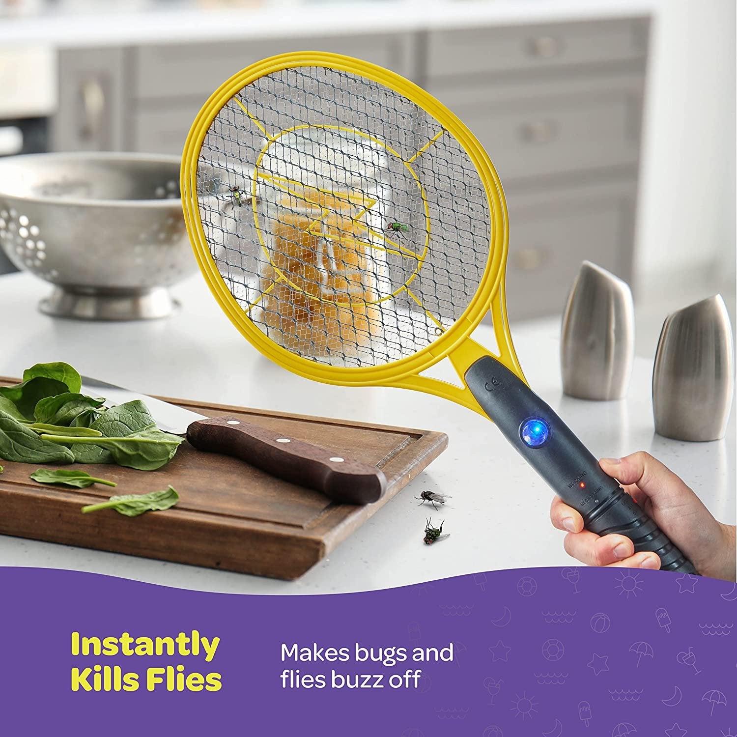 USB Rechargeable Black Fly Swatter Set of 2 - 4000V Handheld Bug Zapper with LED Light - Indoor/Outdoor Mosquito Killer