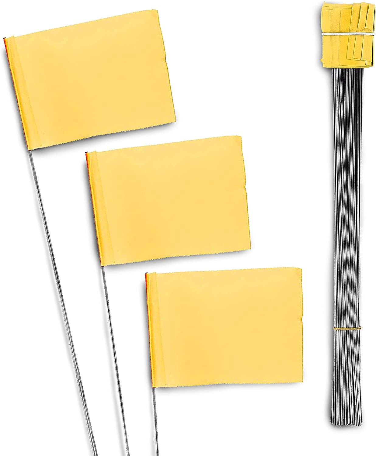 AdirPro Marking Flags 100 Pack - 2"x3" Lawn Flags - Marker Flags - Small & Thin Survey Flags - Flag Markers for Yard - Great for Ground Flags, Lawn Flags, Garden Flag Markers, Boundry Flags (Yellow)