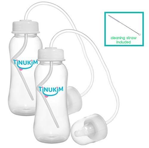 Tinukim iFeed Self-Feeding Baby Bottle - 9oz Tube, Anti-Colic, White - 2 Pack